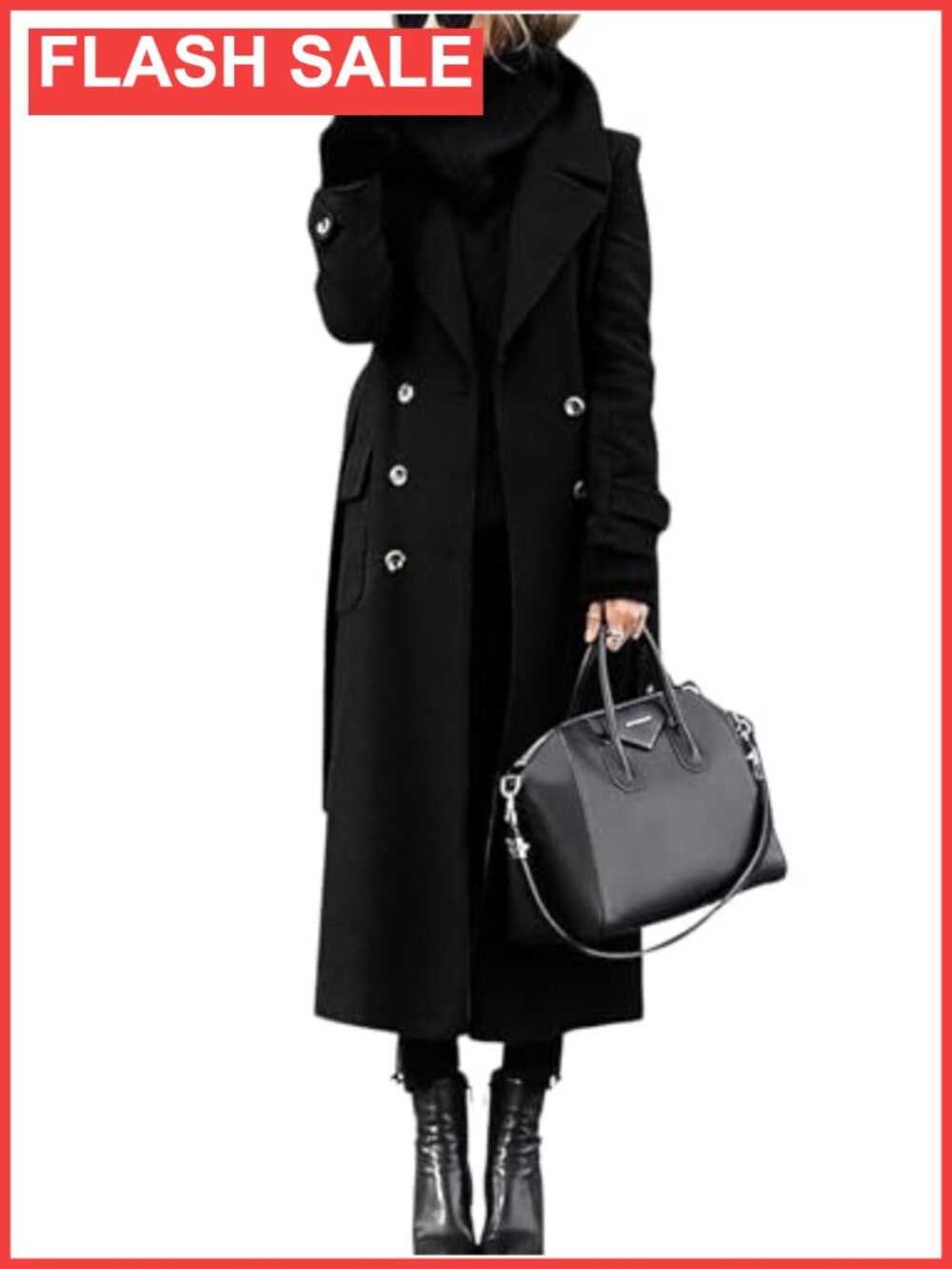 Womens Long Double Breasted Wool Blend Pea Coat